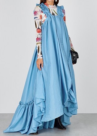 BRØGGER Evie blue taffeta maxi dress ~ romantic ruffled dresses - flipped