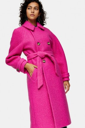 TOPSHOP Bright Pink Boucle Trench ~ hot colours ~ belted coats - flipped