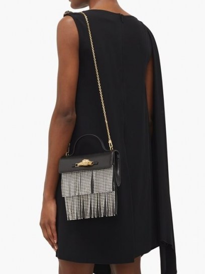 GUCCI Broadway crystal-fringe black leather shoulder bag ~ luxe fringed evening bags ~ add a touch of glamour to an elegant soirée - flipped