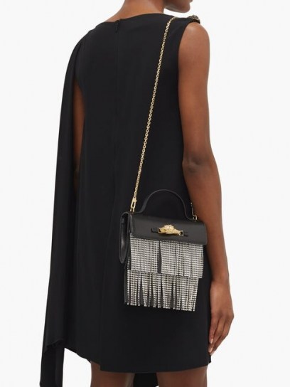 GUCCI Broadway crystal-fringe black leather shoulder bag ~ luxe fringed evening bags ~ add a touch of glamour to an elegant soirée