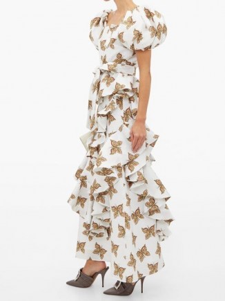 RODARTE Butterfly-print flounced-cloqué maxi skirt in white ~ long ruffled skirts - flipped