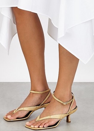 BY FAR Mindy 80 python-effect leather sandals in yellow / ankle strap sandal with toe post