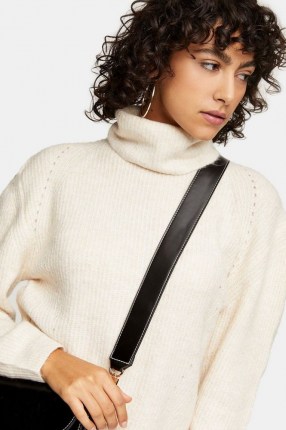 Topshop Camel Roll Knitted Jumper | high neck jumpers | neutral knits