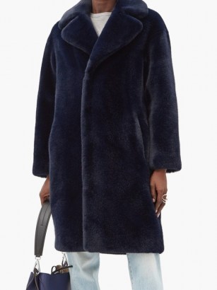 STAND STUDIO Camille navy faux-fur coat ~ glamorous blue winter coats - flipped