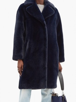 STAND STUDIO Camille navy faux-fur coat ~ glamorous blue winter coats