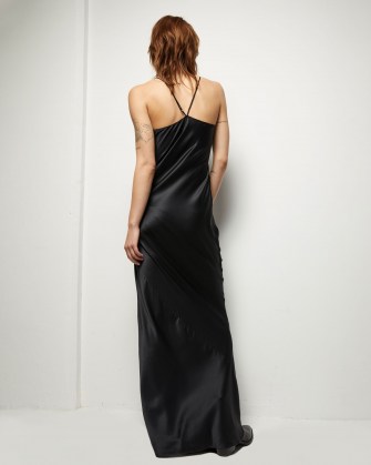 NILI LOTAN CARA CAMI GOWN BLACK | slinky strappy back slip dresses | silk maxi