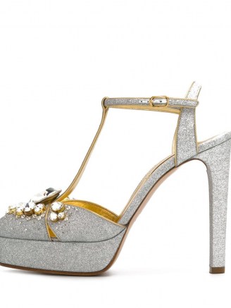 Casadei embellished Mary Jane pumps – silver crystal coverd t-bar platforms - flipped