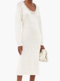 BOTTEGA VENETA Chain-neck knitted cotton-blend dress in ivory / chunky chain embellished dresses / chic knits / necklace attached clothing