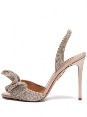 AQUAZZURA Cherry 105 crystal-embellished satin sandals / sparkling crystals / glamorous event shoes / stiletto heel slingbacks - flipped