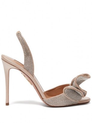 AQUAZZURA Cherry 105 crystal-embellished satin sandals / sparkling crystals / glamorous event shoes / stiletto heel slingbacks