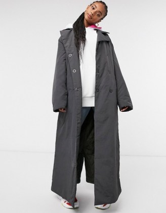 COLLUSION wadded belted trench in charcoal | maxi waist tie coats - flipped