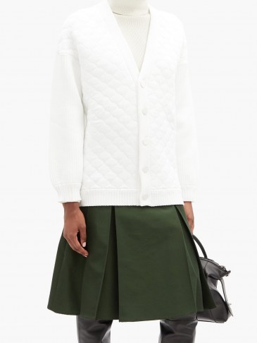 FENDI Contrast-sleeve quilted cardigan in white ~ double textured cardigans - flipped