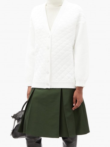 FENDI Contrast-sleeve quilted cardigan in white ~ double textured cardigans