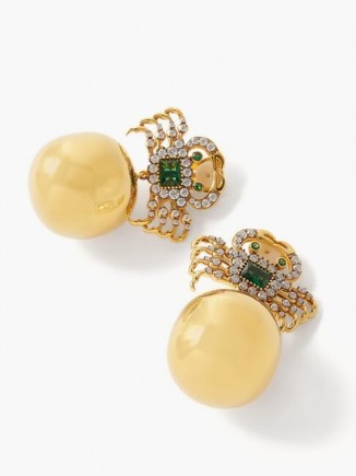 BEGUM KHAN Crab 24kt gold-plated clip earrings / spherical drops / ocean inspired jewellery