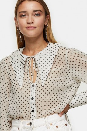 TOPSHOP Cream Oversized Spot Collar Blouse – wide pointed collars – shirts – blouses - flipped