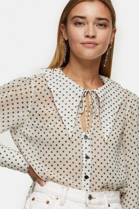 TOPSHOP Cream Oversized Spot Collar Blouse – wide pointed collars – shirts – blouses