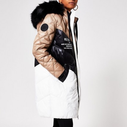 RIBER ISLAND Cream padded faux fur quilted coat ~ luxe style colour block coats ~ winter outerwear - flipped