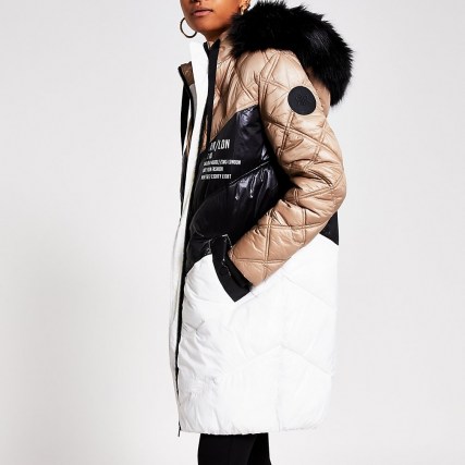 RIBER ISLAND Cream padded faux fur quilted coat ~ luxe style colour block coats ~ winter outerwear