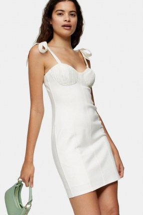 Topshop Cream Poplin Tie Bodycon Mini Dress | bust detail dresses | going out fashion - flipped