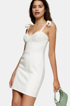 Topshop Cream Poplin Tie Bodycon Mini Dress | bust detail dresses | going out fashion