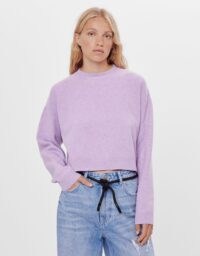 Bershka Cropped long sleeve sweater Violet | crop hem jumper | crew neck sweaters | drop shoulder lilac jumper