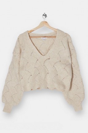 Topshop Cropped Stitch Knitted Jumper | neutral crop hem jumpers - flipped