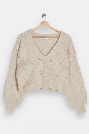 Topshop Cropped Stitch Knitted Jumper | neutral crop hem jumpers