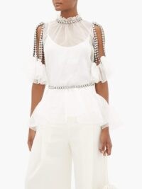 CHRISTOPHER KANE Cupcake crystal-chain silk-organza top and garter in white / embellished with crystals / jewellery attached tops