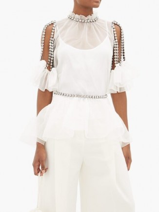 CHRISTOPHER KANE Cupcake crystal-chain silk-organza top and garter in white / embellished with crystals / jewellery attached tops - flipped