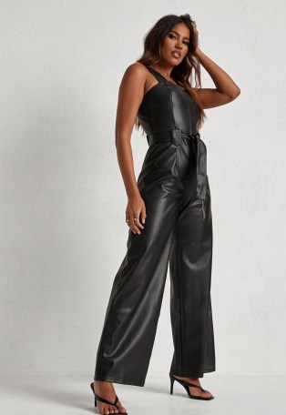 dani michelle x missguided black faux leather belted jumpsuit ~ going out fashion ~ party jumpsuits - flipped