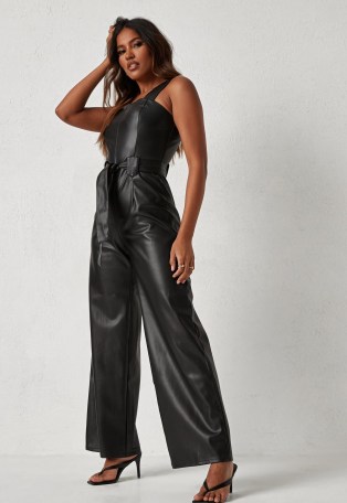dani michelle x missguided black faux leather belted jumpsuit ~ going out fashion ~ party jumpsuits
