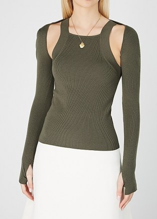 DION LEE Hybrid olive layered wool-blend tank ~ green ribbed co-ords - flipped