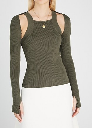 DION LEE Hybrid olive layered wool-blend tank ~ green ribbed co-ords
