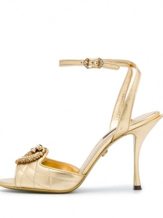 Dolce & Gabbana metallic strappy leather sandals ~ gold quilt effect sandal ~ ankle strap high heels ~ event footwear ~ glamorous evening shoes - flipped