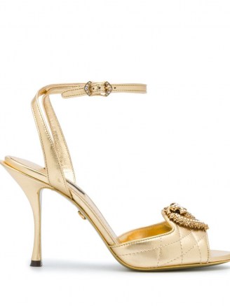 Dolce & Gabbana metallic strappy leather sandals ~ gold quilt effect sandal ~ ankle strap high heels ~ event footwear ~ glamorous evening shoes