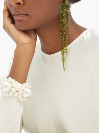 SIMONE ROCHA Double Drip crystal-embellished earrings in green / long statement drops / floral jewellery - flipped