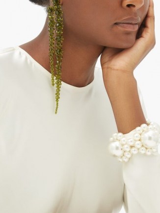 SIMONE ROCHA Double Drip crystal-embellished earrings in green / long statement drops / floral jewellery