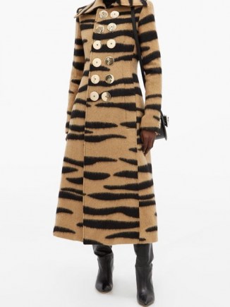 PACO RABANNE Double-breasted tiger-striped wool-blend coat – winter glamour – glamorous animal print coats - flipped