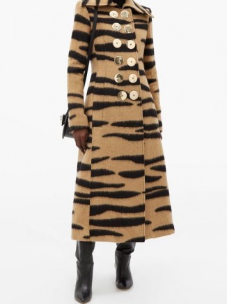 PACO RABANNE Double-breasted tiger-striped wool-blend coat – winter glamour – glamorous animal print coats