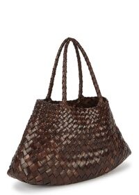 DRAGON DIFFUSION Santa Croce dark brown leather top handle bag ~ woven style handbags ~ weave design bags ~ two handle open top handbag