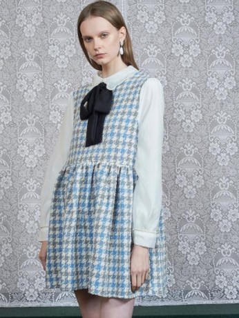 DREAM Weave Away Tweed Smock Dress in Aquamarine, Ivory / houndstooth pinafore dresses / dogtooth checks / preppy pinafores
