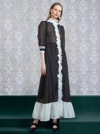 Sister Jane DREAM Governess Ruffle Midi Dress Black and White ~ romantic high neck dresses