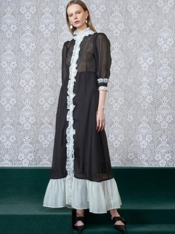 Sister Jane DREAM Governess Ruffle Midi Dress Black and White ~ romantic high neck dresses - flipped