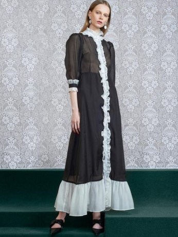 Sister Jane DREAM Governess Ruffle Midi Dress Black and White ~ romantic high neck dresses