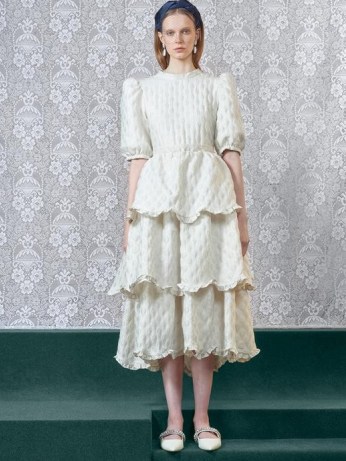 SISTER JANE Expectations Open Back Midi Dress ~ romantic fashion ~ voluminous tiered dresses ~ puffed sleeves ~ textured fabrics ~ feminine ~ romance - flipped