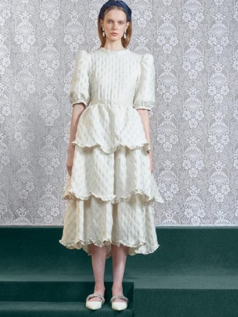 SISTER JANE Expectations Open Back Midi Dress ~ romantic fashion ~ voluminous tiered dresses ~ puffed sleeves ~ textured fabrics ~ feminine ~ romance