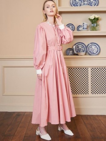 SISTER JANE High Tea Midi Dress with Belt Cotton Candy ~ pink vintage look maxi dresses - flipped