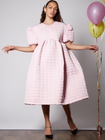 Sister Jane Prep Heart Quilted Midi Dress Cotton Candy | voluminous dresses | fashion with volume | puff sleeve clothing