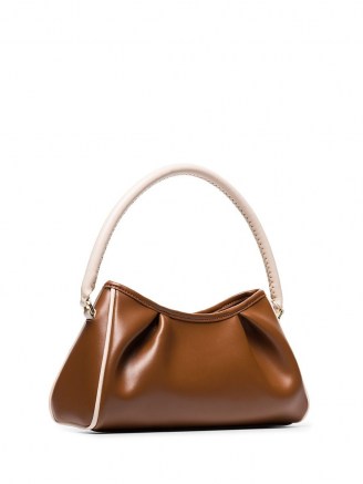 Elleme Croissant leather tote bag ~ brown gathered detail top handle handbag ~ chic oblong bags - flipped