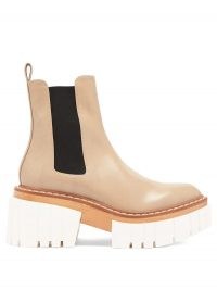 STELLA MCCARTNEY Emilie faux-leather platform Chelsea boots in beige – chunky white tread boot